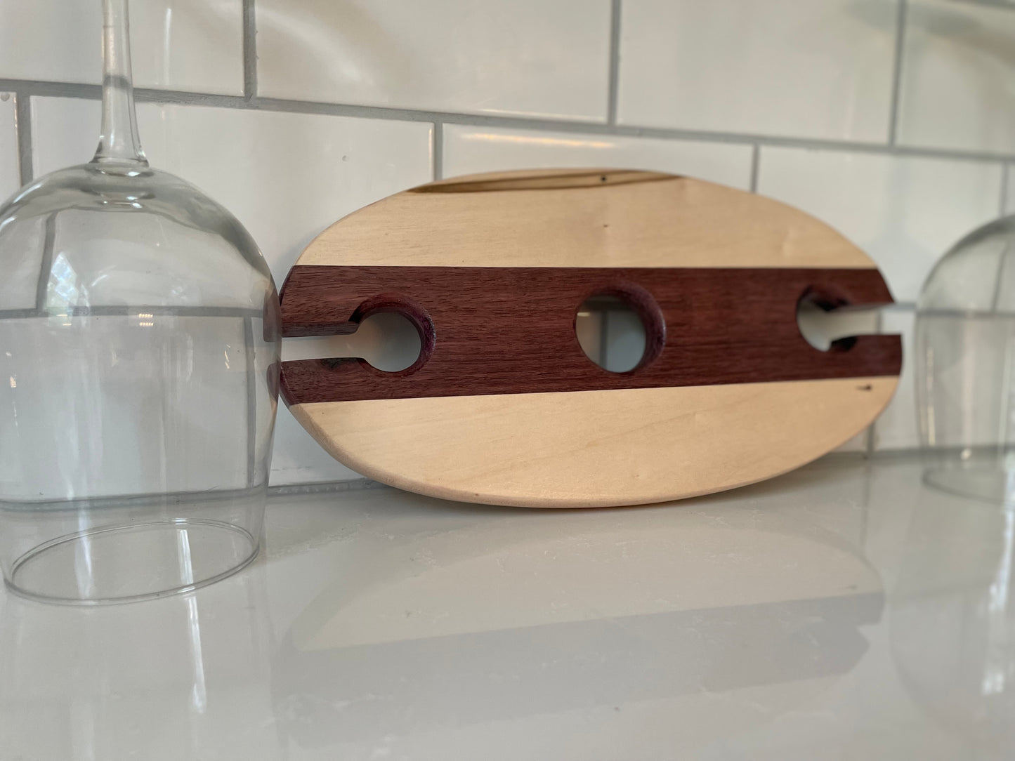 Maple & Purpleheart Wooden Wine Glass Caddy