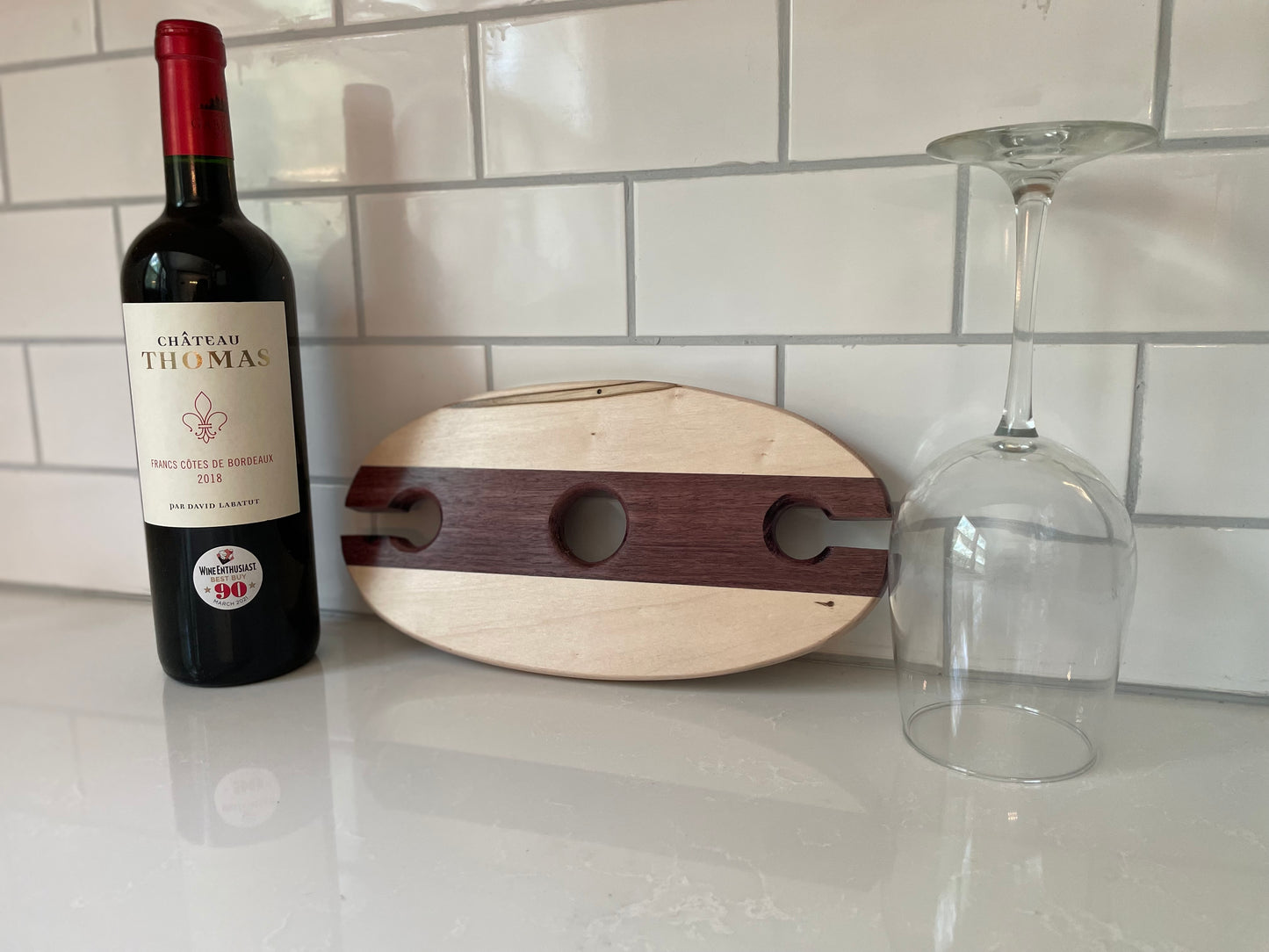 Maple & Purpleheart Wooden Wine Glass Caddy