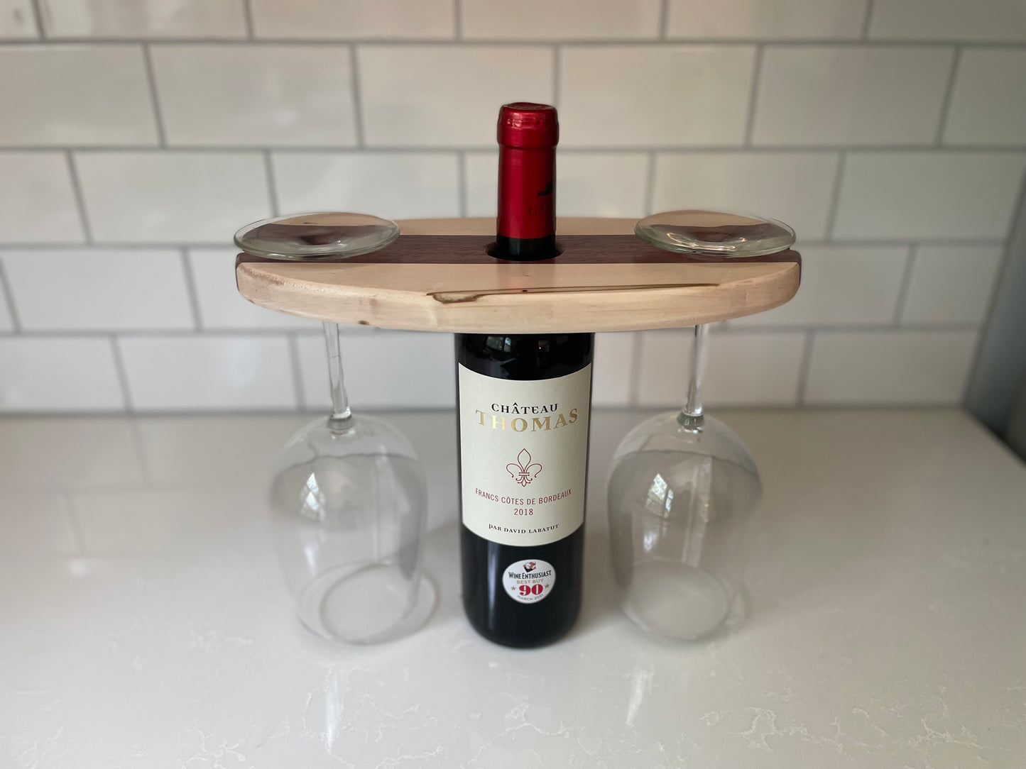 Maple & Purpleheart Wooden Wine Glass Caddy