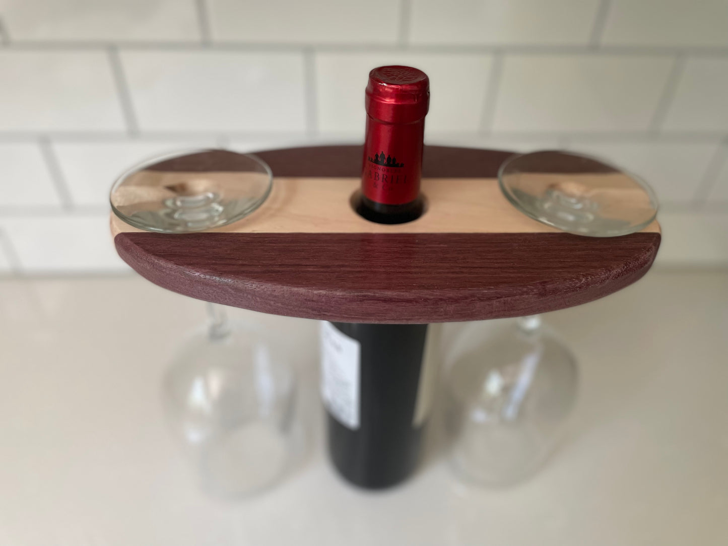 Maple & Purpleheart Wooden Wine Glass Caddy