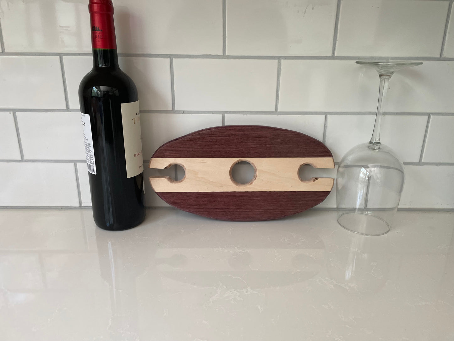 Maple & Purpleheart Wooden Wine Glass Caddy