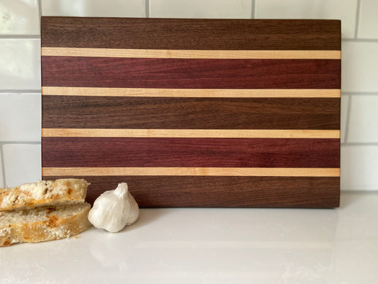 Edge Grain Walnut, Purple Heart & Maple Cutting Board