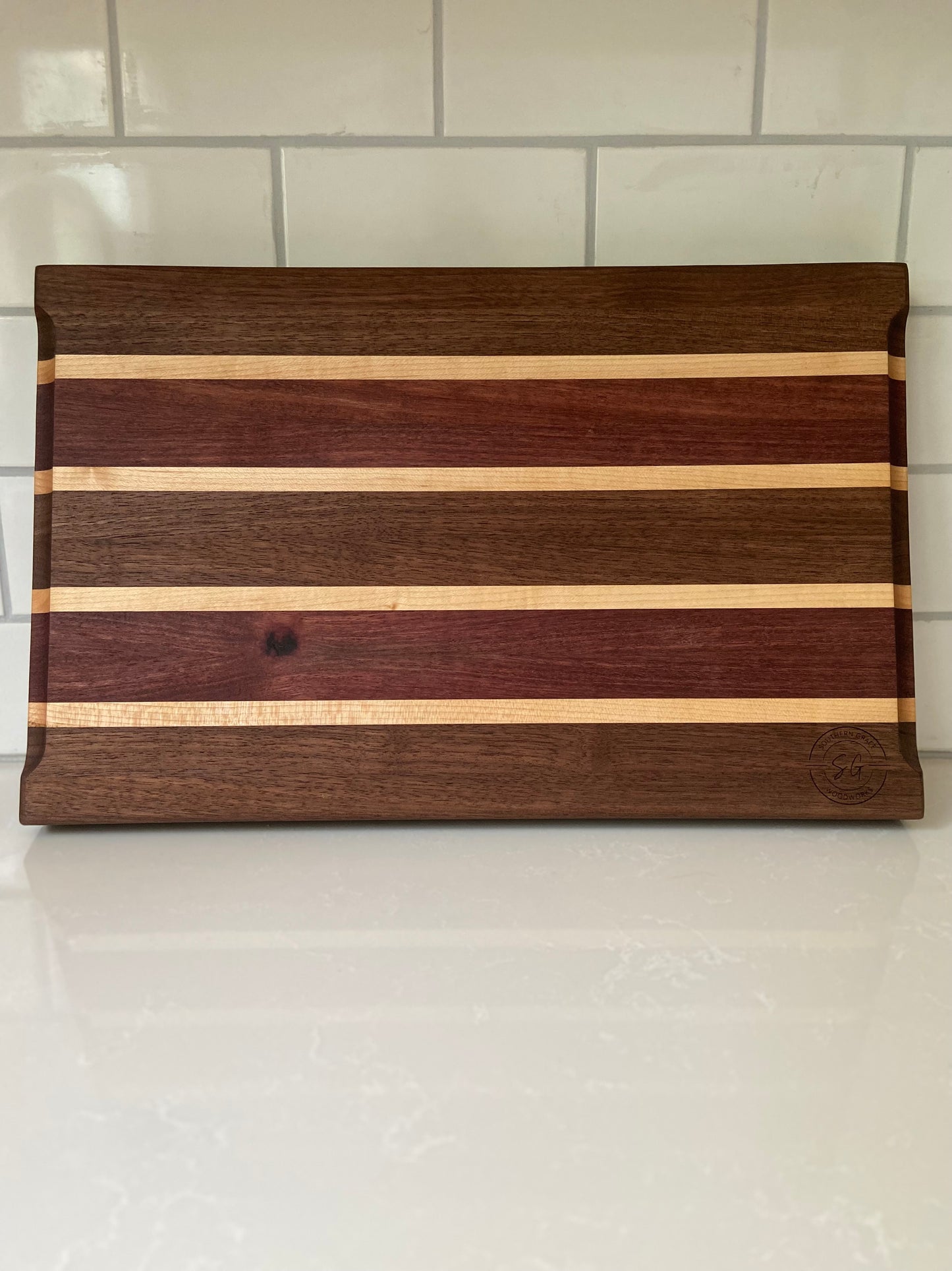 Edge Grain Walnut, Purple Heart & Maple Cutting Board